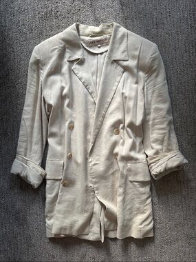 Free People Off-White Double-Breasted Linen Blazer